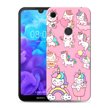 Силиконовый противоударный чехол на Huawei Y6s с принтом Единороги и радуга