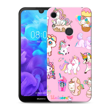 Силиконовый противоударный чехол на Huawei Y6s с принтом розовые единороги Силиконовый противоударный чехол на Huawei Y6s с принтом розовые единороги