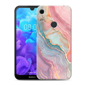 Силиконовый противоударный чехол на Huawei Y6s с принтом розовый мрамор Силиконовый противоударный чехол на Huawei Y6s с принтом розовый мрамор