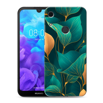 Силиконовый противоударный чехол на Huawei Y6s с принтом Листья и золото Силиконовый противоударный чехол на Huawei Y6s с принтом Листья и золото
