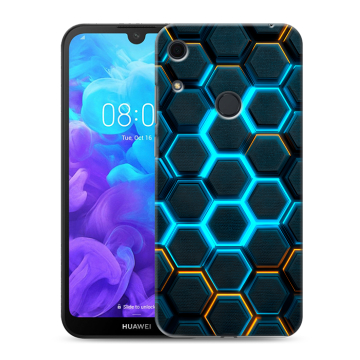 Силиконовый противоударный чехол на Huawei Y6s с принтом Неоновые соты Силиконовый противоударный чехол на Huawei Y6s с принтом Неоновые соты