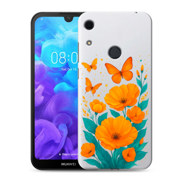 Силиконовый противоударный чехол на Huawei Y6s с принтом цветы бабочки Силиконовый противоударный чехол на Huawei Y6s с принтом цветы бабочки