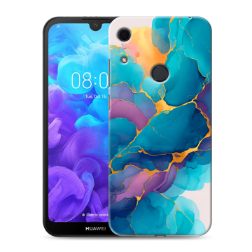 Силиконовый противоударный чехол на Huawei Y6s с принтом Мрамор блестки Силиконовый противоударный чехол на Huawei Y6s с принтом Мрамор блестки