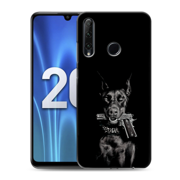 Силиконовый чехол на Huawei Honor 20 Lite с принтом Доберман и пистолет Силиконовый чехол на Huawei Honor 20 Lite с принтом Доберман и пистолет