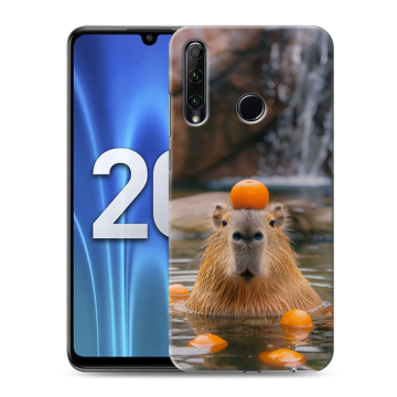 Силиконовый чехол на Huawei Honor 20 Lite с принтом Капибара с апельсином