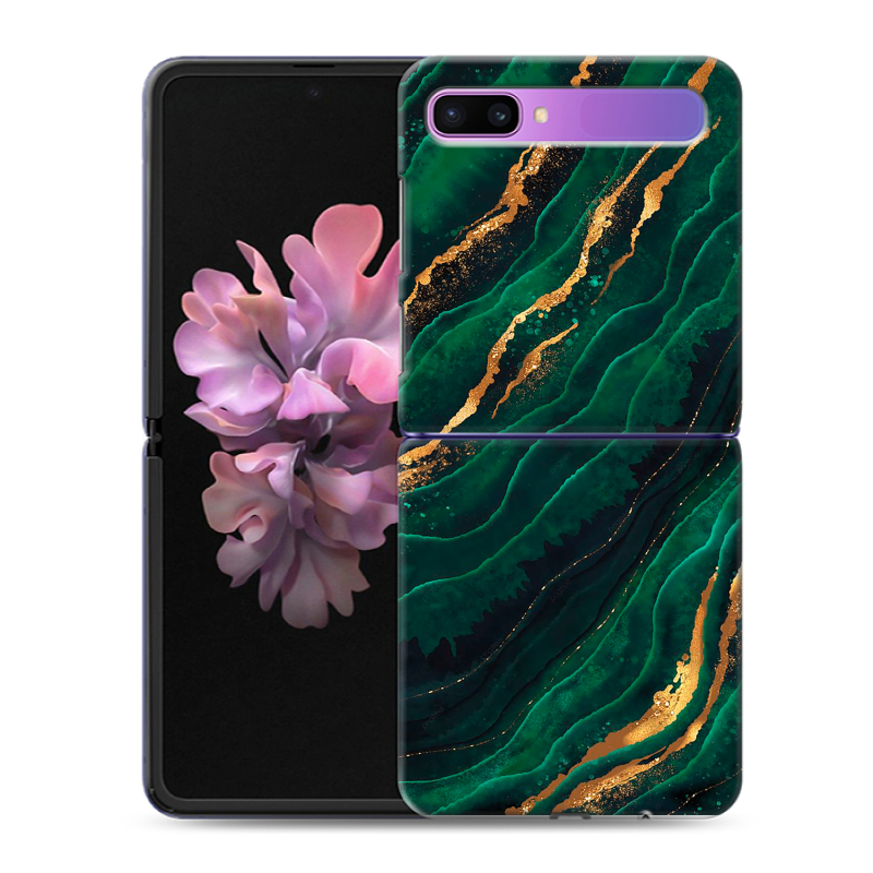 Пластиковый чехол на Samsung Galaxy Z Flip с принтом Мрамор зеленое золото Пластиковый чехол на Samsung Galaxy Z Flip с принтом Мрамор зеленое золото