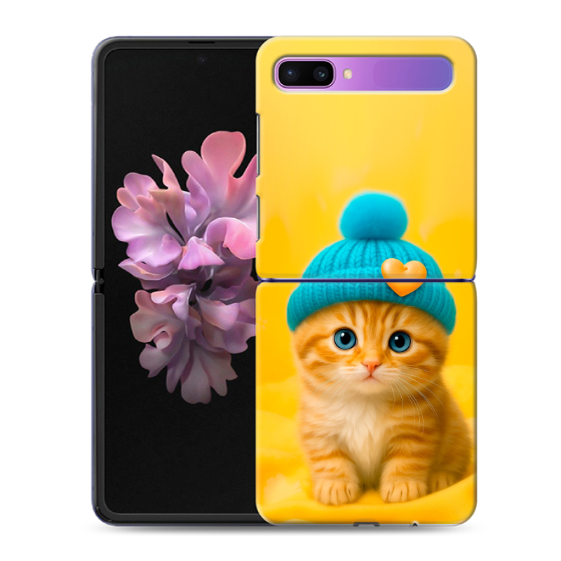 Пластиковый чехол на Samsung Galaxy Z Flip с принтом Котенок в шапке Пластиковый чехол на Samsung Galaxy Z Flip с принтом Котенок в шапке