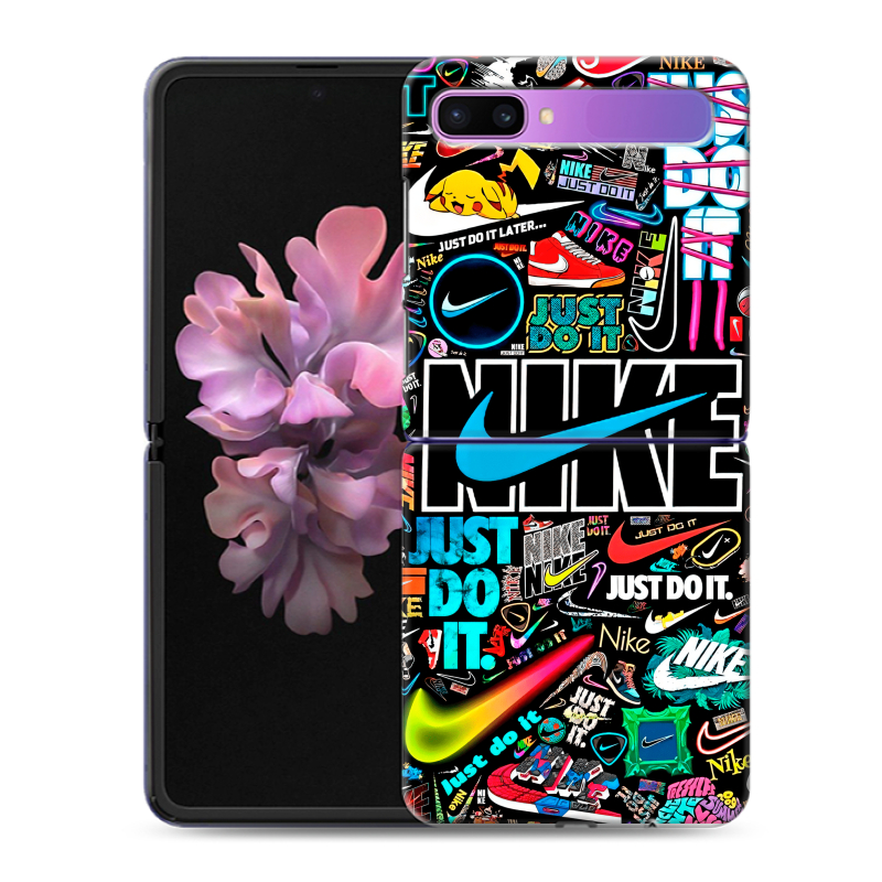 Пластиковый чехол на Samsung Galaxy Z Flip с принтом найк nike черный Пластиковый чехол на Samsung Galaxy Z Flip с принтом найк nike черный
