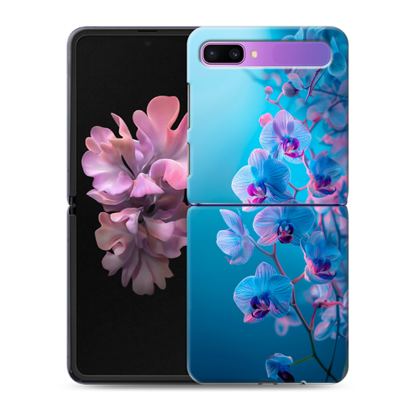 Пластиковый чехол на Samsung Galaxy Z Flip с принтом голубые орхидеи Пластиковый чехол на Samsung Galaxy Z Flip с принтом голубые орхидеи
