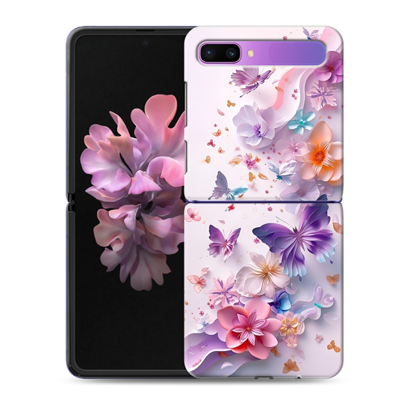 Пластиковый чехол на Samsung Galaxy Z Flip с принтом цветы бабочки Пластиковый чехол на Samsung Galaxy Z Flip с принтом цветы бабочки
