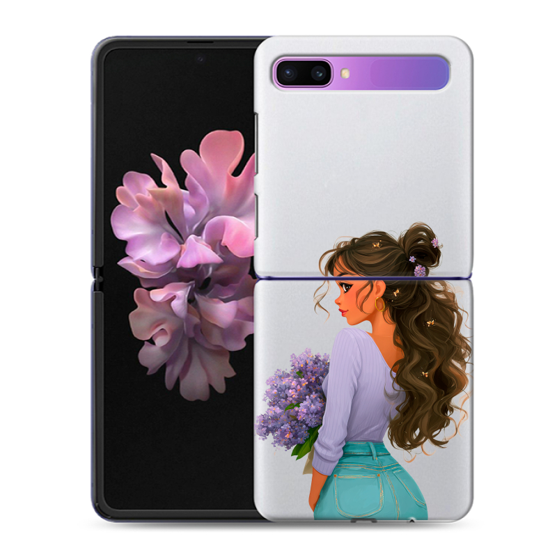 Пластиковый чехол на Samsung Galaxy Z Flip с принтом девушка цветы Пластиковый чехол на Samsung Galaxy Z Flip с принтом девушка цветы