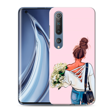 Силиконовый чехол на Xiaomi Mi 10 с принтом Девушка и букет Силиконовый чехол на Xiaomi Mi 10 с принтом Девушка и букет