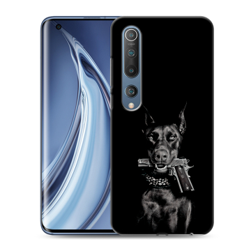 Силиконовый чехол на Xiaomi Mi 10 с принтом Доберман и пистолет Силиконовый чехол на Xiaomi Mi 10 с принтом Доберман и пистолет