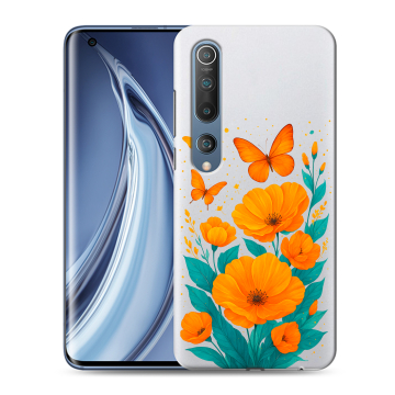 Силиконовый чехол на Xiaomi Mi 10 с принтом цветы бабочки