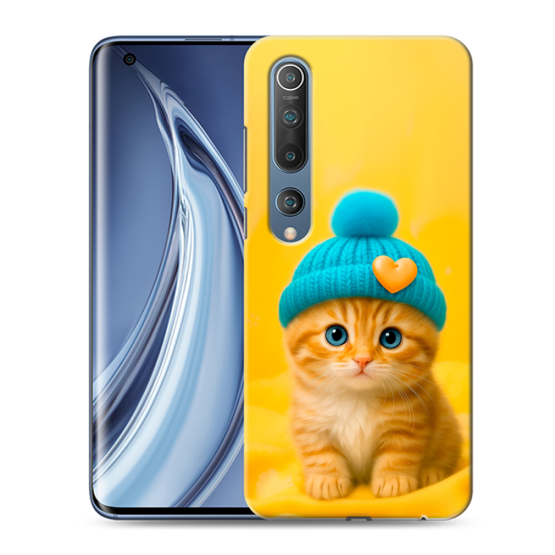 Силиконовый противоударный чехол на Xiaomi Mi 10 с принтом Котенок в шапке Силиконовый противоударный чехол на Xiaomi Mi 10 с принтом Котенок в шапке