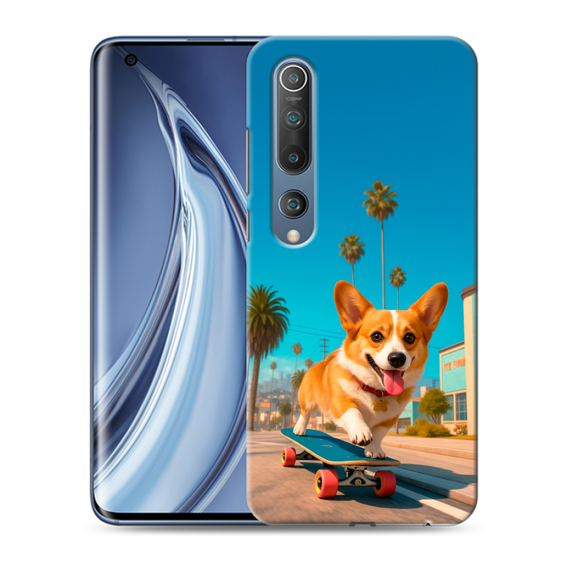 Силиконовый чехол на Xiaomi Mi 10 с принтом Корги на скейте Силиконовый чехол на Xiaomi Mi 10 с принтом Корги на скейте