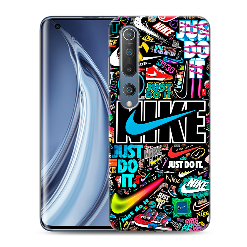 Силиконовый противоударный чехол на Xiaomi Mi 10 с принтом найк nike черный Силиконовый противоударный чехол на Xiaomi Mi 10 с принтом найк nike черный