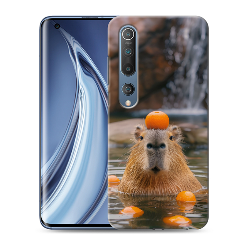 Пластиковый чехол на Xiaomi Mi 10 с принтом Капибара с апельсином Пластиковый чехол на Xiaomi Mi 10 с принтом Капибара с апельсином