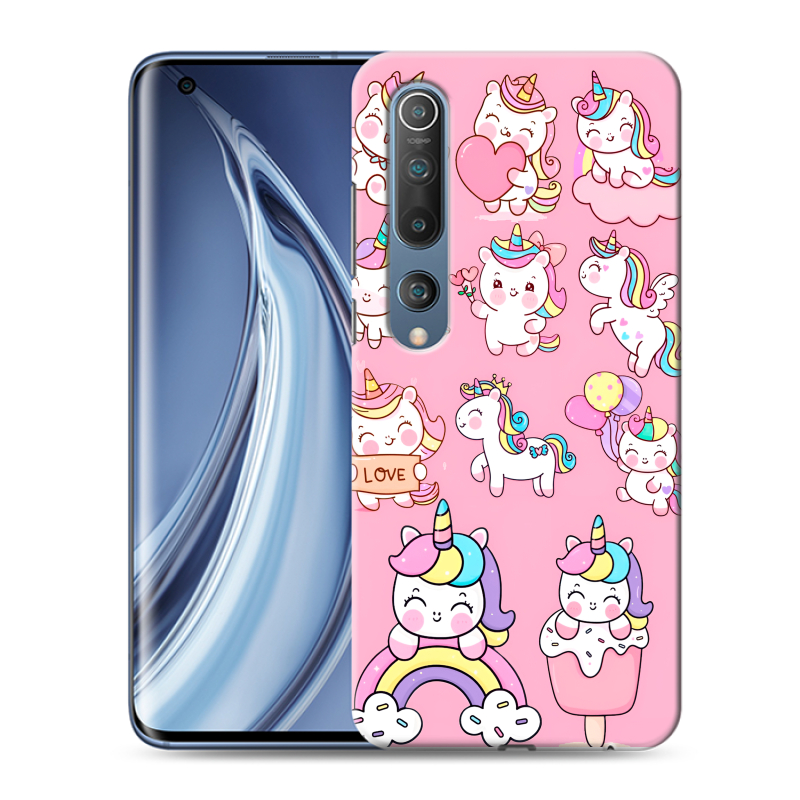 Силиконовый чехол на Xiaomi Mi 10 с принтом Единороги и радуга Силиконовый чехол на Xiaomi Mi 10 с принтом Единороги и радуга