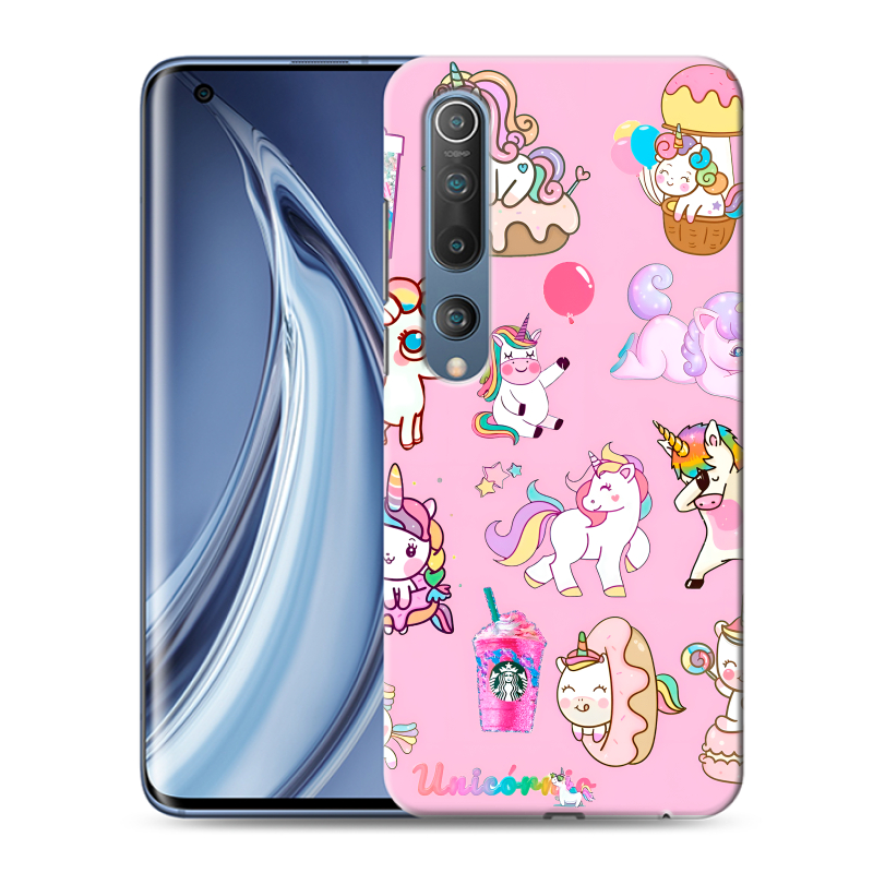 Силиконовый противоударный чехол на Xiaomi Mi 10 с принтом розовые единороги Силиконовый противоударный чехол на Xiaomi Mi 10 с принтом розовые единороги