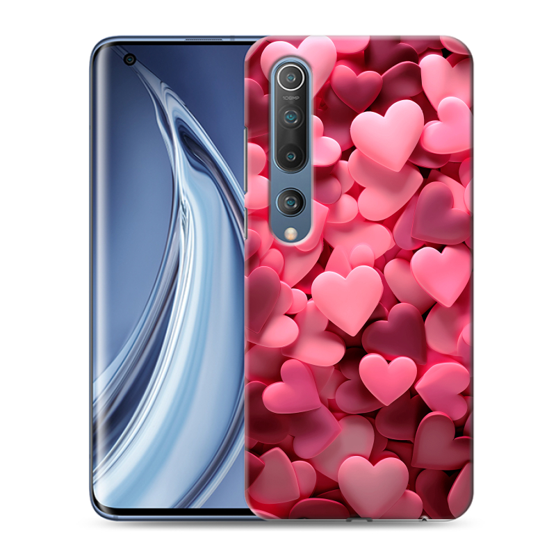 Силиконовый чехол на Xiaomi Mi 10 с принтом розовые сердечки Силиконовый чехол на Xiaomi Mi 10 с принтом розовые сердечки