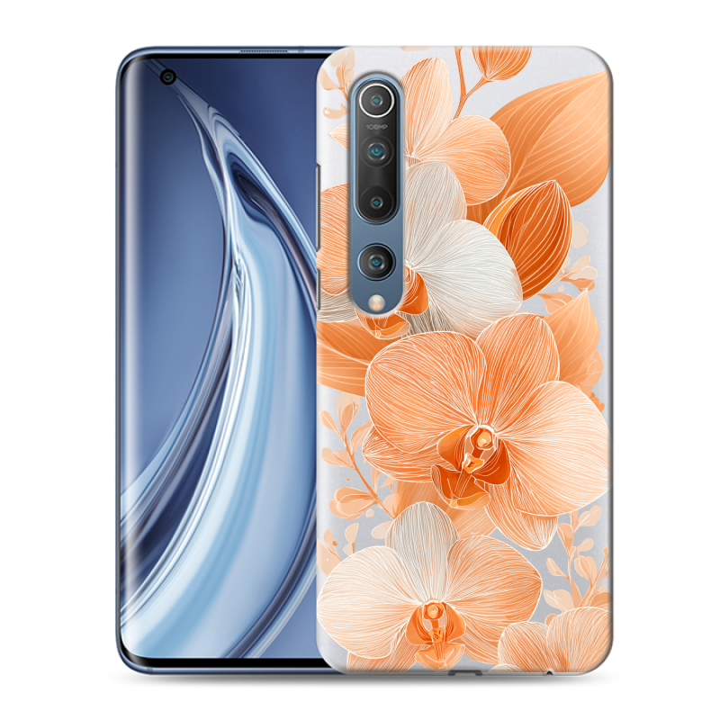 Силиконовый чехол на Xiaomi Mi 10 с принтом Бежевые цветы Силиконовый чехол на Xiaomi Mi 10 с принтом Бежевые цветы