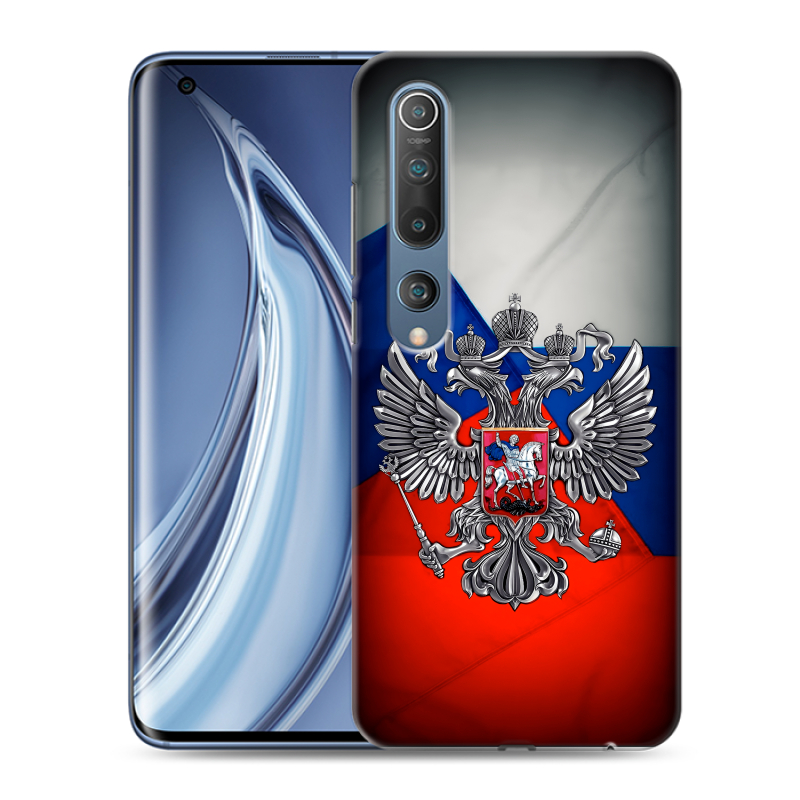 Пластиковый чехол на Xiaomi Mi 10 с принтом Флаг России Пластиковый чехол на Xiaomi Mi 10 с принтом Флаг России
