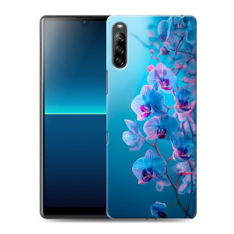 Силиконовый противоударный чехол на Sony Xperia L4 с принтом голубые орхидеи Силиконовый противоударный чехол на Sony Xperia L4 с принтом голубые орхидеи