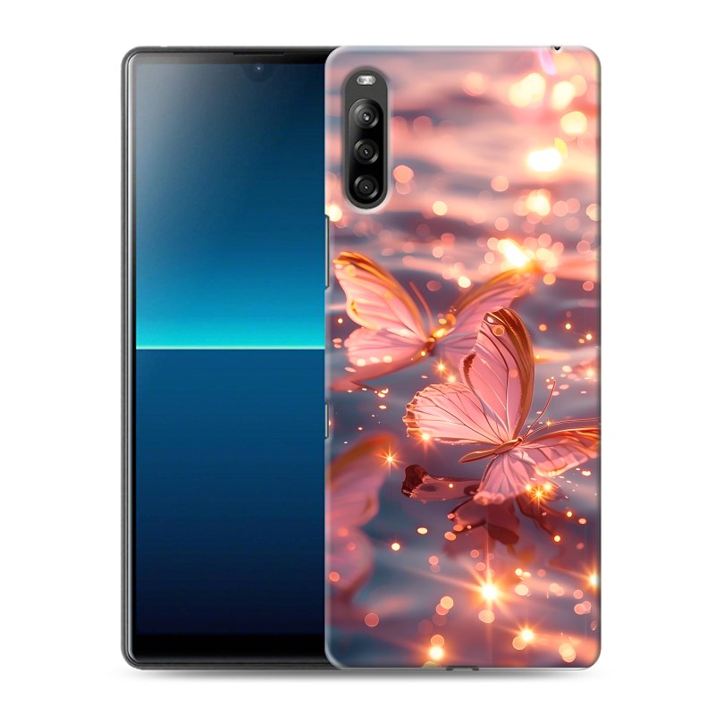 Силиконовый противоударный чехол на Sony Xperia L4 с принтом бабочки розовые Силиконовый противоударный чехол на Sony Xperia L4 с принтом бабочки розовые