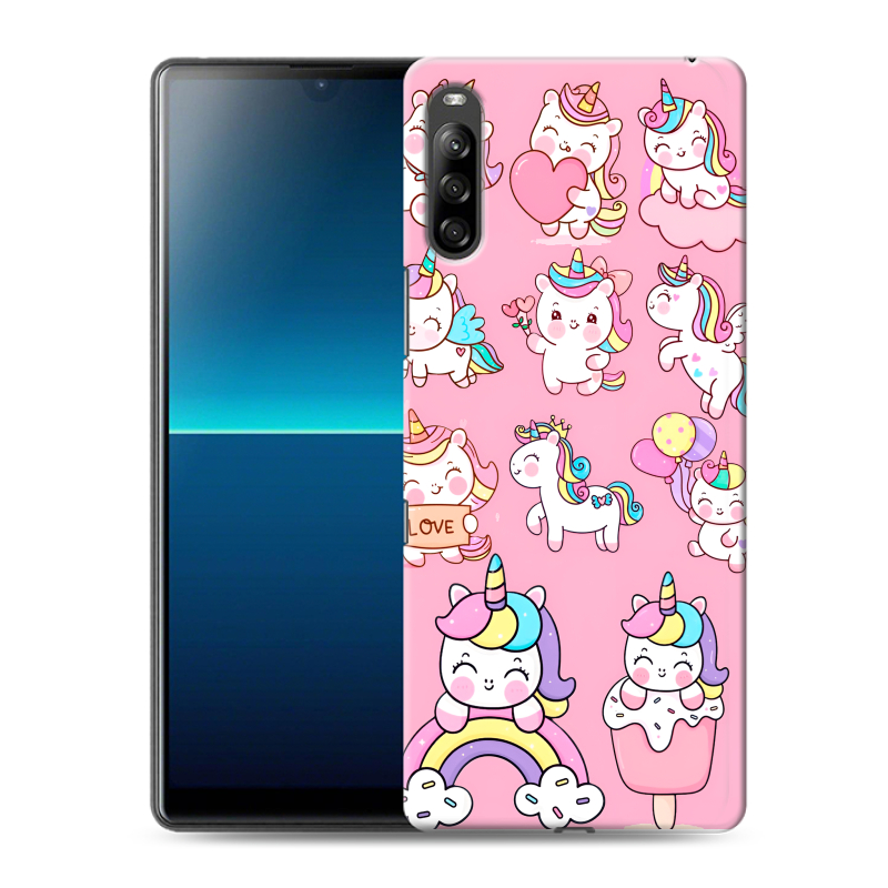 Силиконовый противоударный чехол на Sony Xperia L4 с принтом Единороги и радуга Силиконовый противоударный чехол на Sony Xperia L4 с принтом Единороги и радуга