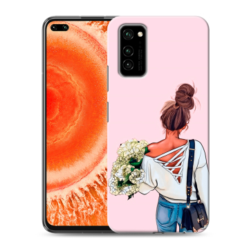 Силиконовый чехол на Huawei Honor View 30 Pro с принтом Девушка и букет Силиконовый чехол на Huawei Honor View 30 Pro с принтом Девушка и букет