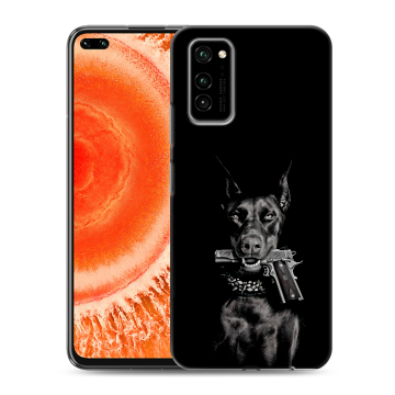 Силиконовый чехол на Huawei Honor View 30 Pro с принтом Доберман и пистолет Силиконовый чехол на Huawei Honor View 30 Pro с принтом Доберман и пистолет