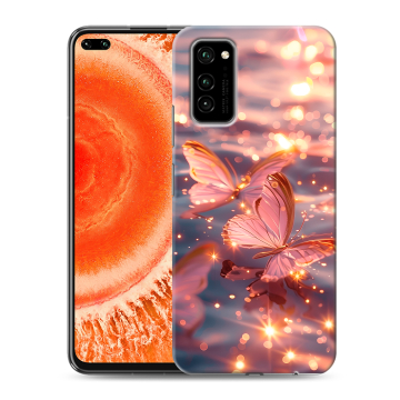 Силиконовый чехол на Huawei Honor View 30 Pro с принтом бабочки розовые Силиконовый чехол на Huawei Honor View 30 Pro с принтом бабочки розовые