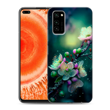 Силиконовый чехол на Huawei Honor View 30 Pro с принтом Цветы и мрамор