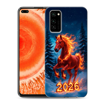Силиконовый чехол на Huawei Honor View 30 Pro с принтом Новый год коня