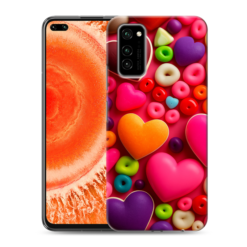 Силиконовый противоударный чехол на Huawei Honor View 30 Pro с принтом Сердечки Силиконовый противоударный чехол на Huawei Honor View 30 Pro с принтом Сердечки