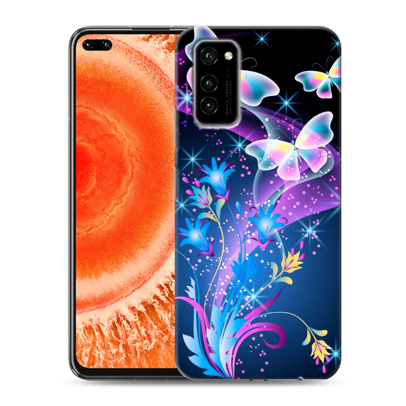 Силиконовый противоударный чехол на Huawei Honor View 30 Pro с принтом Бабочки Силиконовый противоударный чехол на Huawei Honor View 30 Pro с принтом Бабочки