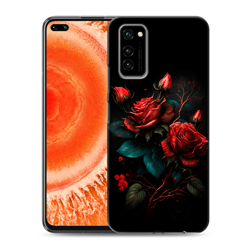 Силиконовый чехол на Huawei Honor View 30 Pro с принтом Розы красные Силиконовый чехол на Huawei Honor View 30 Pro с принтом Розы красные