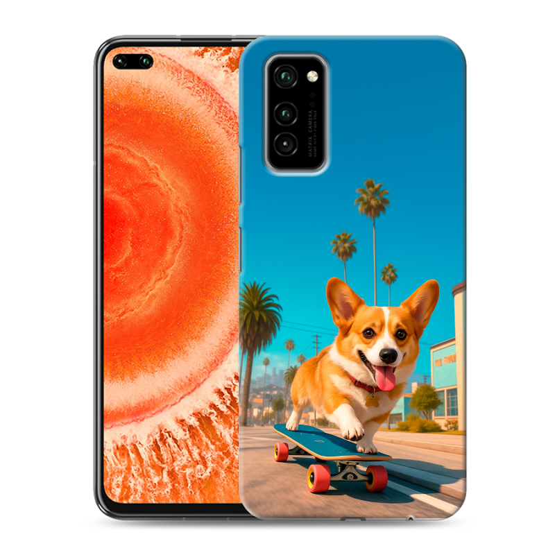 Пластиковый чехол на Huawei Honor View 30 Pro с принтом Корги на скейте Пластиковый чехол на Huawei Honor View 30 Pro с принтом Корги на скейте