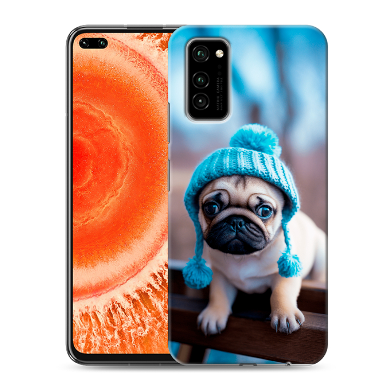 Силиконовый противоударный чехол на Huawei Honor View 30 Pro с принтом Мопс в шапке Силиконовый противоударный чехол на Huawei Honor View 30 Pro с принтом Мопс в шапке