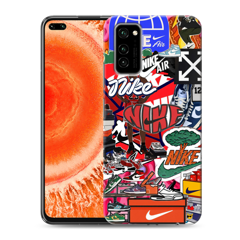 Силиконовый противоударный чехол на Huawei Honor View 30 Pro с принтом Найк Nike яркий Силиконовый противоударный чехол на Huawei Honor View 30 Pro с принтом Найк Nike яркий
