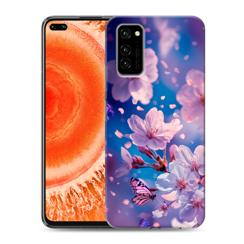 Силиконовый чехол на Huawei Honor View 30 Pro с принтом цветы бабочки Силиконовый чехол на Huawei Honor View 30 Pro с принтом цветы бабочки