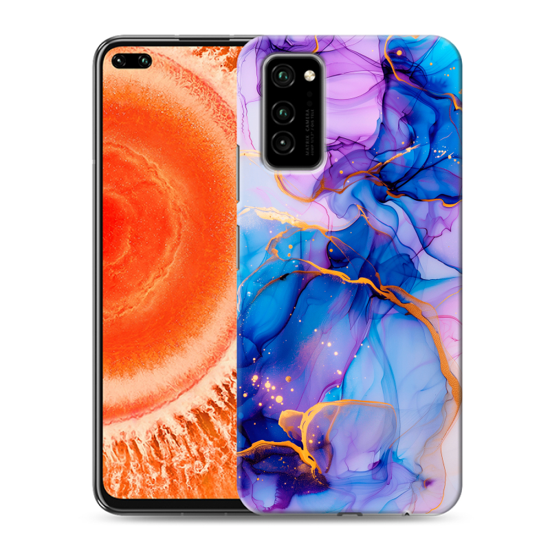 Силиконовый противоударный чехол на Huawei Honor View 30 Pro с принтом синий мрамор Силиконовый противоударный чехол на Huawei Honor View 30 Pro с принтом синий мрамор