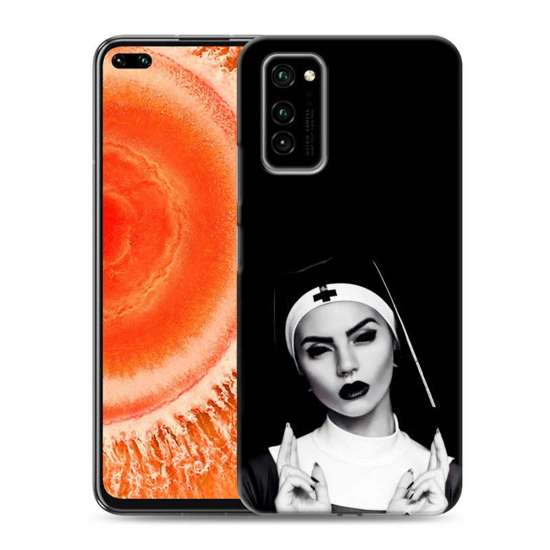 Силиконовый противоударный чехол на Huawei Honor View 30 Pro с принтом монашка Силиконовый противоударный чехол на Huawei Honor View 30 Pro с принтом монашка
