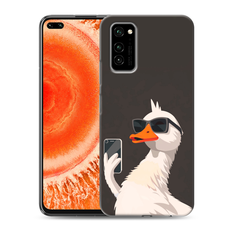 Силиконовый противоударный чехол на Huawei Honor View 30 Pro с принтом утка в очках Силиконовый противоударный чехол на Huawei Honor View 30 Pro с принтом утка в очках