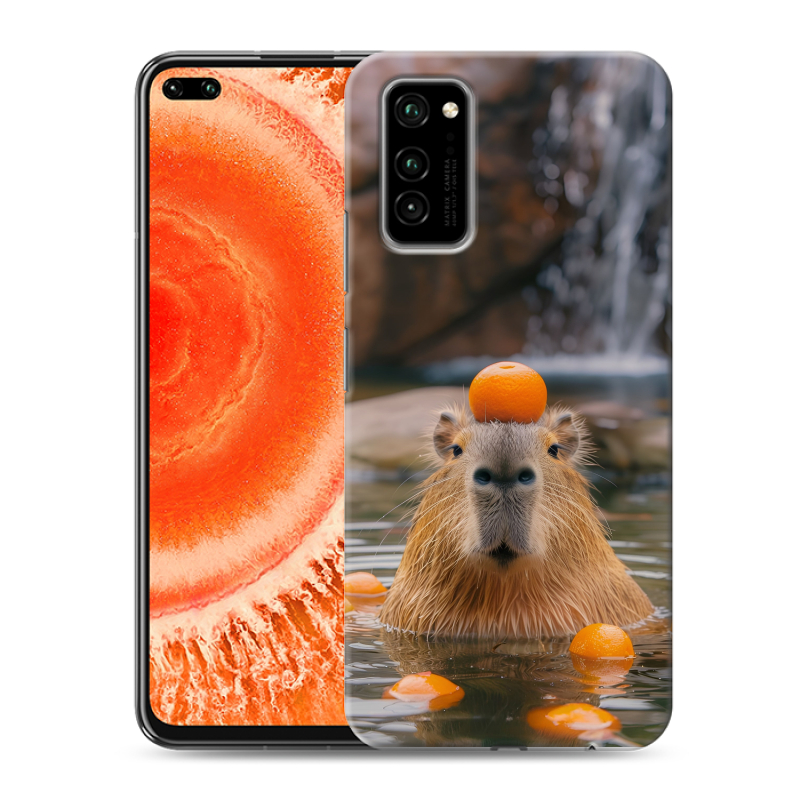 Пластиковый чехол на Huawei Honor View 30 Pro с принтом Капибара с апельсином Пластиковый чехол на Huawei Honor View 30 Pro с принтом Капибара с апельсином
