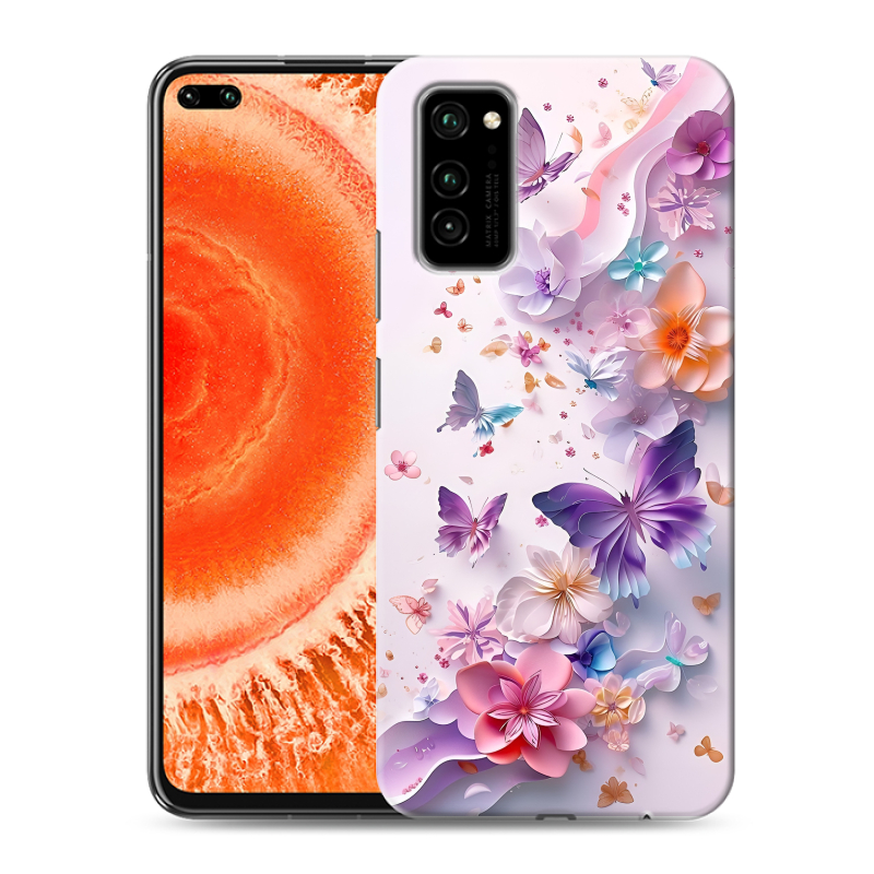 Силиконовый чехол на Huawei Honor View 30 Pro с принтом цветы бабочки Силиконовый чехол на Huawei Honor View 30 Pro с принтом цветы бабочки