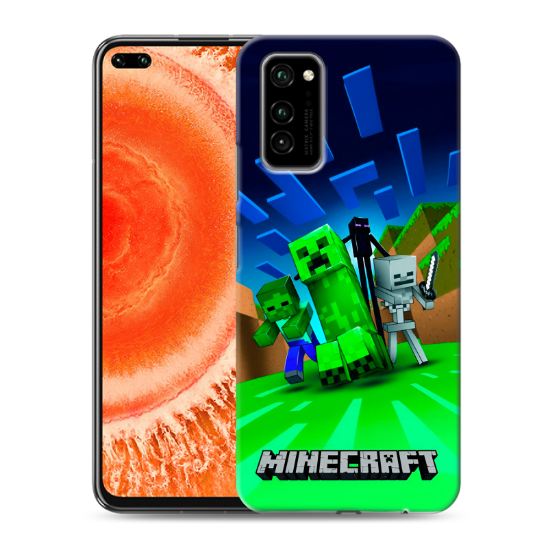 Силиконовый противоударный чехол на Huawei Honor View 30 Pro с принтом Майнкрафт Силиконовый противоударный чехол на Huawei Honor View 30 Pro с принтом Майнкрафт