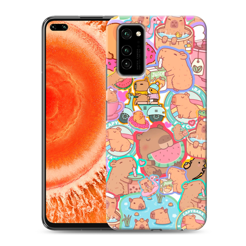 Пластиковый чехол на Huawei Honor View 30 Pro с принтом капибары Пластиковый чехол на Huawei Honor View 30 Pro с принтом капибары