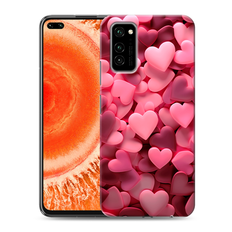 Силиконовый чехол на Huawei Honor View 30 Pro с принтом розовые сердечки Силиконовый чехол на Huawei Honor View 30 Pro с принтом розовые сердечки
